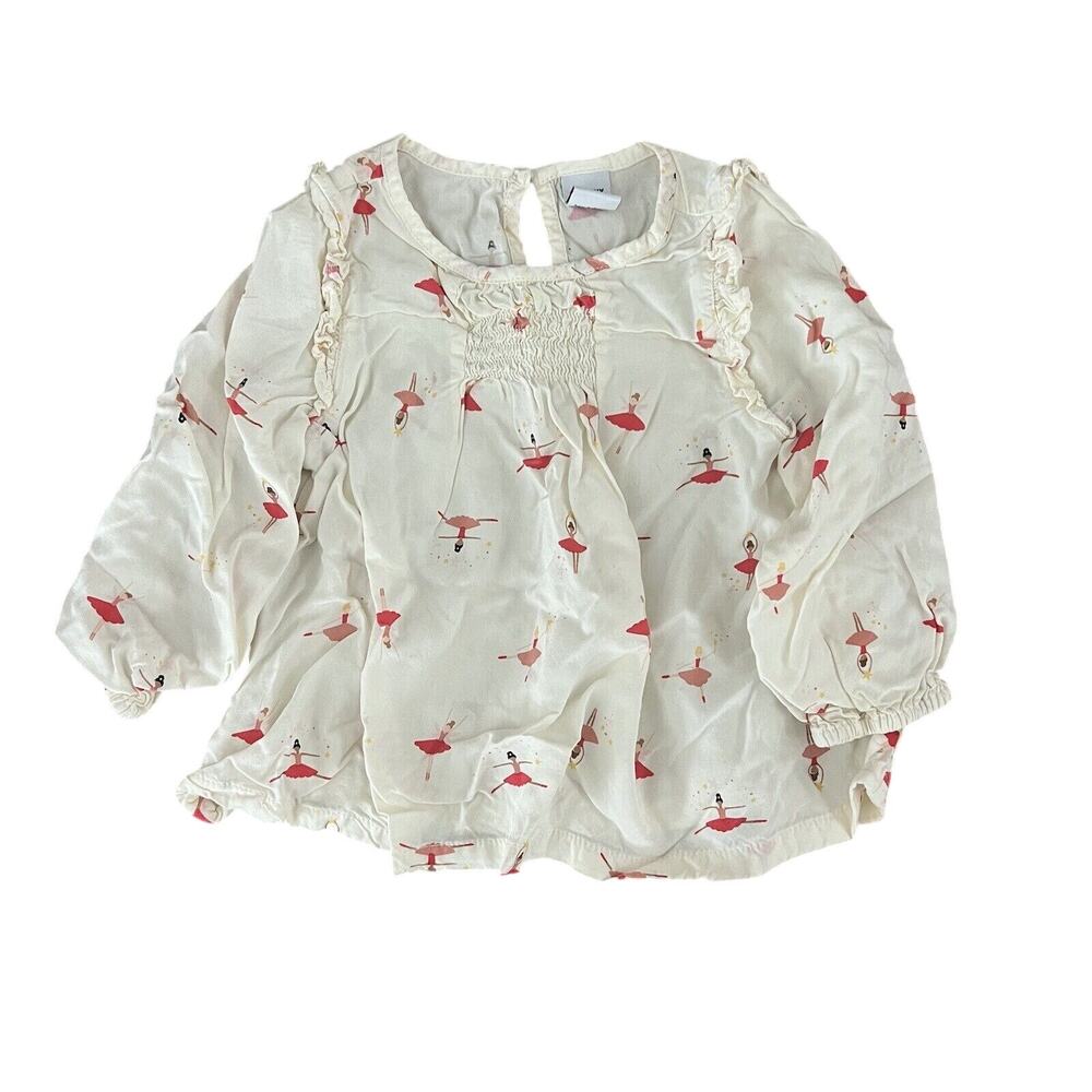 Old Navy Baby Girl Tunic 12-18M Ivory Red Long Sleeve Top